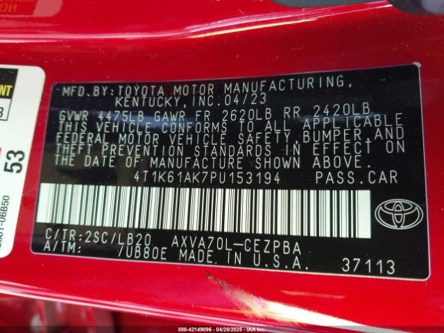 4T1K61AK7PU153194 Toyota a25a-fks