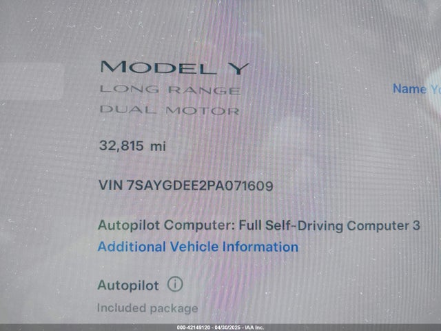 7SAYGDEE2PA071609 Tesla Model Y Awd/long Range Dual Motor All-wheel Drive