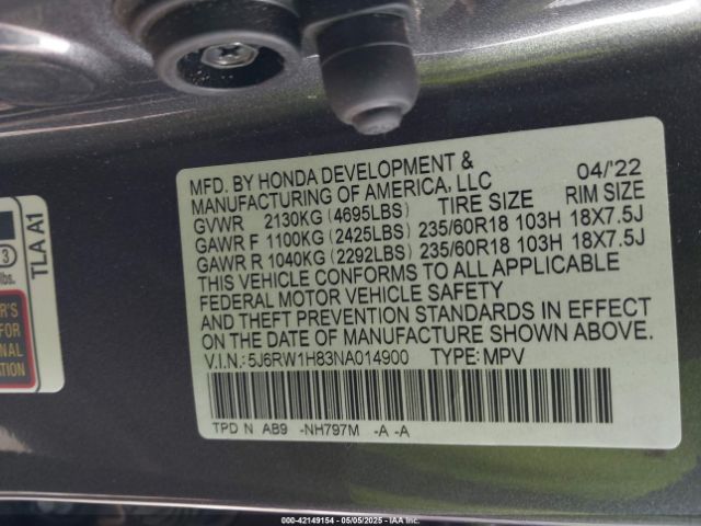 5J6RW1H83NA014900 Honda Cr-v 2wd Ex-l