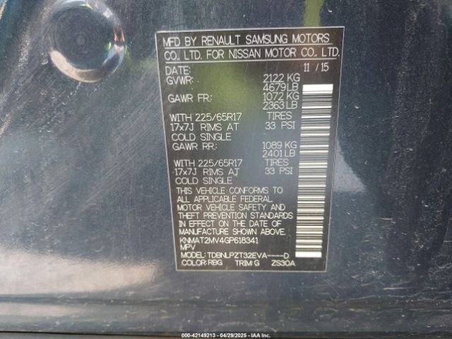 KNMAT2MV4GP618341 Nissan ROGUE S