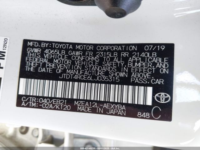JTDT4RCE6LJ035315 Toyota Corolla Xse