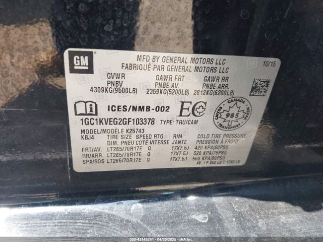 1GC1KVEG2GF103378 Chevrolet Silverado 2500hd Lt