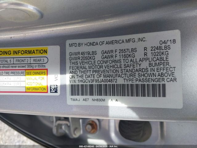 1HGCV3F95JA004872 Honda Accord Hybrid Touring