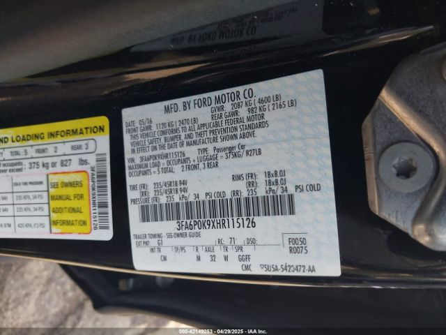 3FA6P0K9XHR115126 Ford Fusion Titanium
