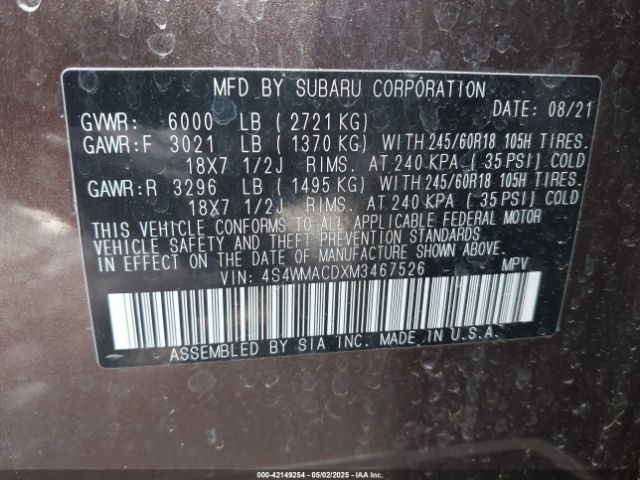 2021 SUBARU ASCENT 4S4WMACDXM3467526 Photo 8