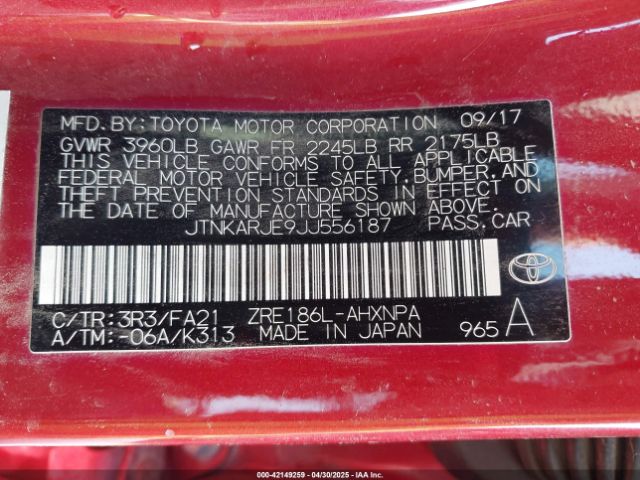 JTNKARJE9JJ556187 Toyota COROLLA IM