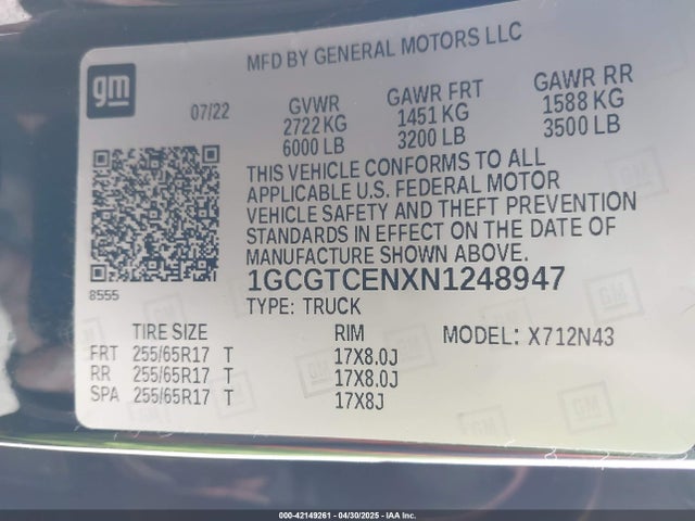 1GCGTCENXN1248947 Chevrolet Colorado 4wd  Short Box Lt