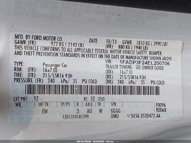 Ford FOCUS SE 2014 1FADP3F24EL200706 Image 9