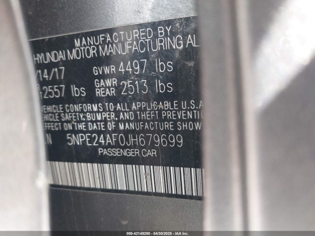 5NPE24AF0JH679699 Hyundai SONATA SE