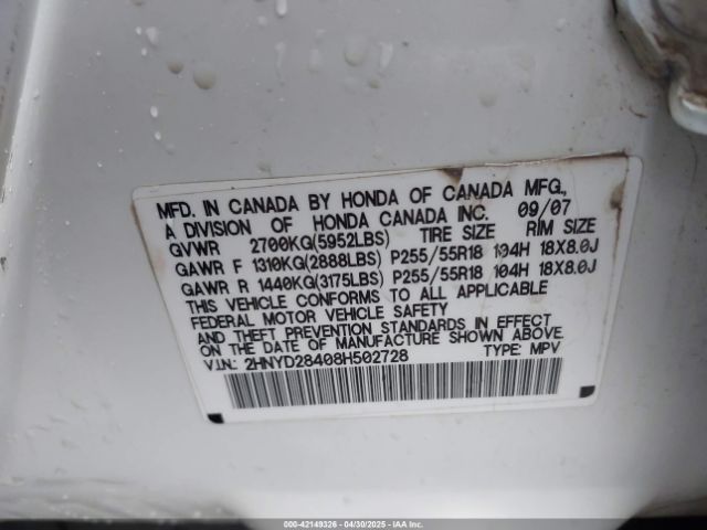 2008 ACURA MDX 2HNYD28408H502728 Photo 8