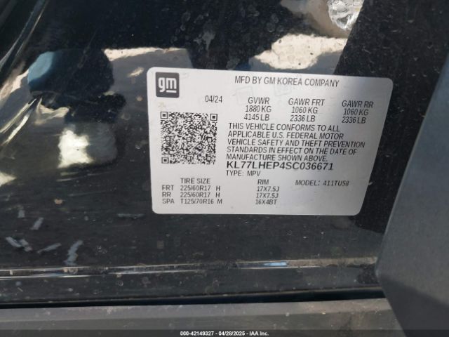 KL77LHEP4SC036671 Chevrolet Trax Fwd Lt