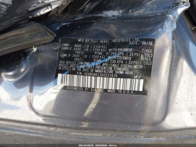 2017 SUBARU OUTBACK 4S4BSAKC2H3231679 Photo 8