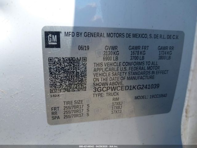 3GCPWCED1KG241039 Chevrolet Silverado 1500 Lt