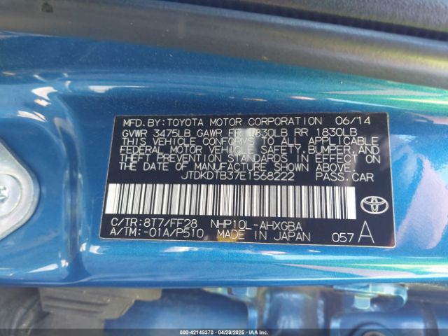 JTDKDTB37E1568222 Toyota Prius C Three