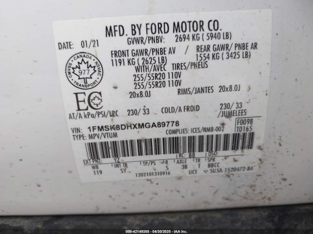 2021 FORD EXPLORER 1FMSK8DHXMGA89778 Photo 8