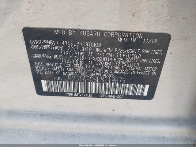 JF2GTAPC8L8219873 Subaru Crosstrek Premium