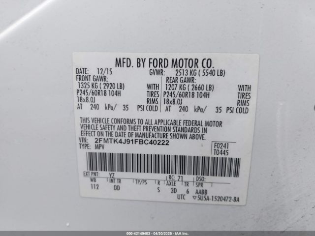 2015 FORD EDGE 2FMTK4J91FBC40222 Photo 8