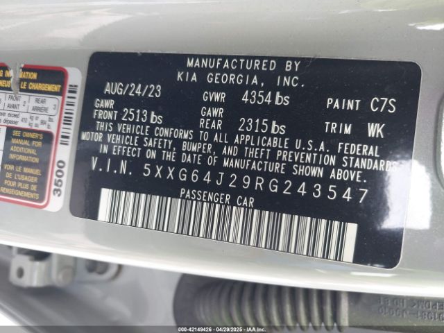 5XXG64J29RG243547 KIA K5 Gt-line