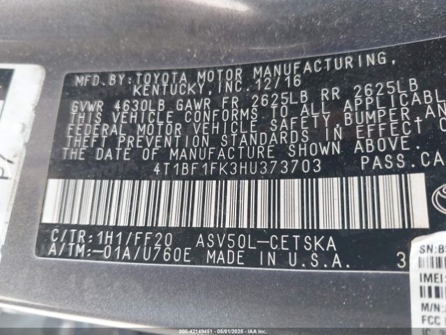 4T1BF1FK3HU373703 Toyota CAMRY SE