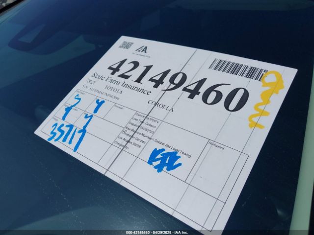 5YFFPMAE7NP382094 Toyota Corolla Xle