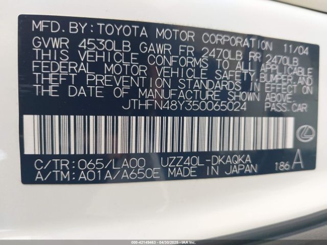 2005 LEXUS SC 430 JTHFN48Y350065024 Photo 8