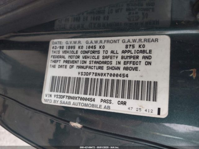 1999 SAAB 9-3 YS3DF78N0X7000454 Photo 8