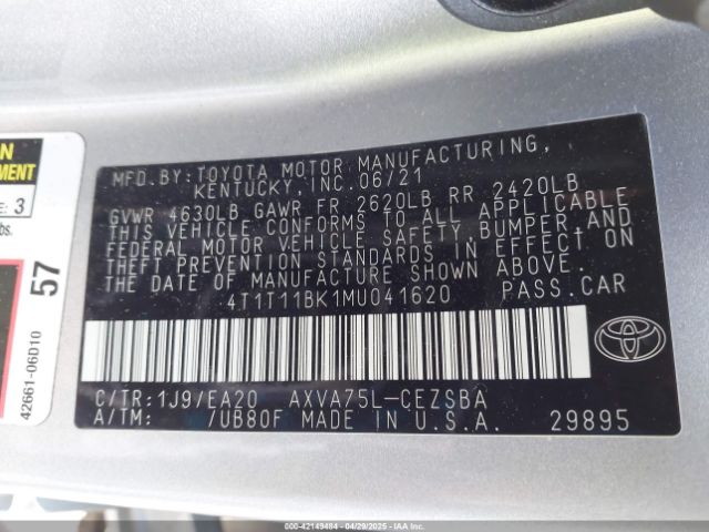 4T1T11BK1MU041620 Toyota Camry Se Awd