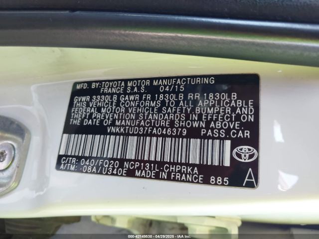 VNKKTUD37FA046379 Toyota YARIS L