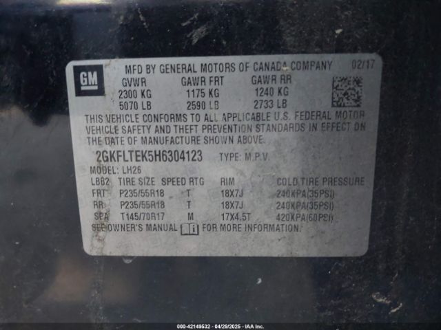 2GKFLTEK5H6304123 GMC Terrain Sle-2