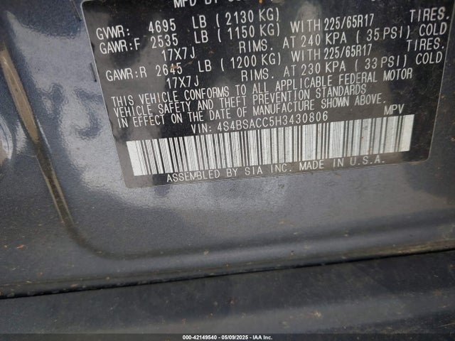 4S4BSACC5H3430806 Subaru Outback 2.5i Premium