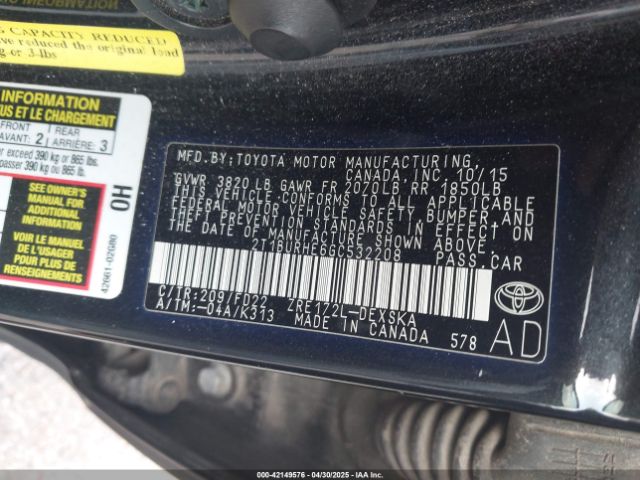 2T1BURHE6GC532208 Toyota Corolla S W/special Edition Pkg