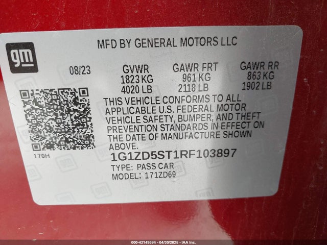 1G1ZD5ST1RF103897 Chevrolet Malibu Fwd 1lt
