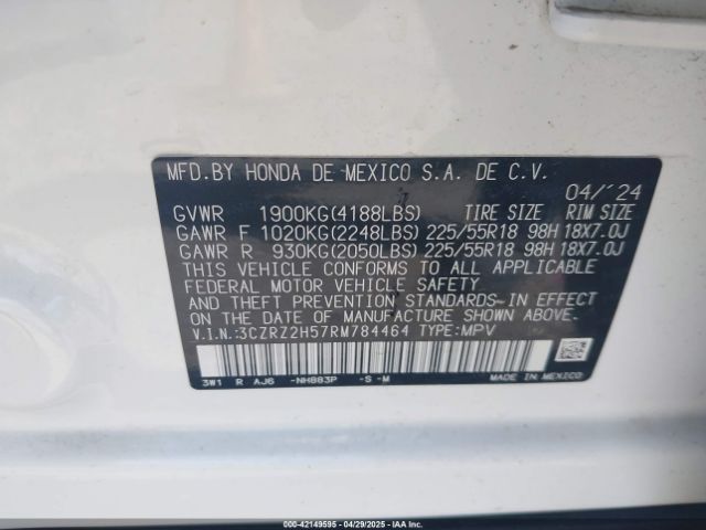 3CZRZ2H57RM784464 Honda Hr-v Awd Sport/awd Sport W/o Bsi