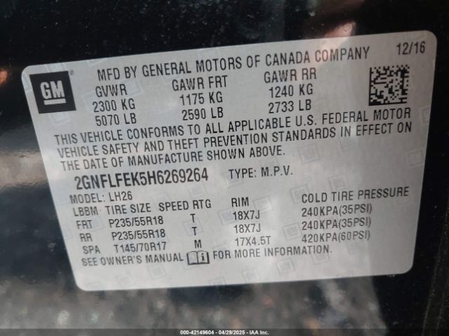 2GNFLFEK5H6269264 Chevrolet EQUINOX LT
