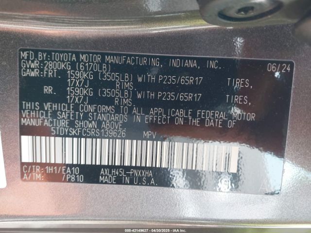 5TDYSKFC5RS139626 Toyota SIENNA XLE