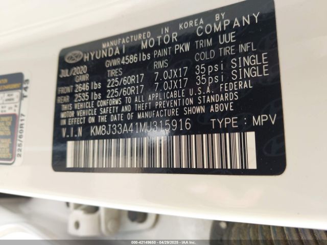 KM8J33A41MU315916 Hyundai gdi nu