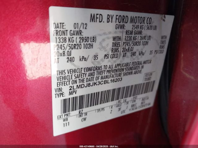 2012 LINCOLN MKX 2LMDJ8JK3CBL16203 Photo 8