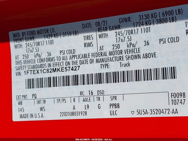 2021 FORD F-150 1FTEX1C82MKE57427 Photo 8