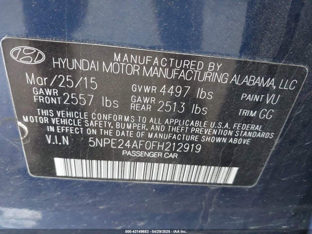 Hyundai SONATA SE 2015 5NPE24AF0FH212919 Image 9