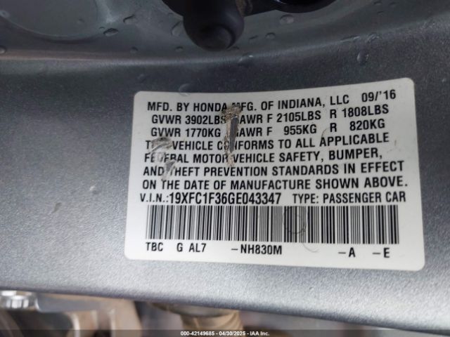 19XFC1F36GE043347 Honda Civic Ex-t