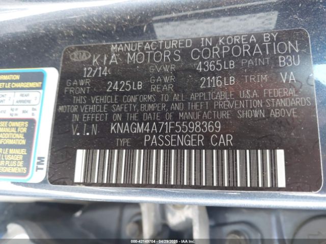 KNAGM4A71F5598369 KIA Optima Lx