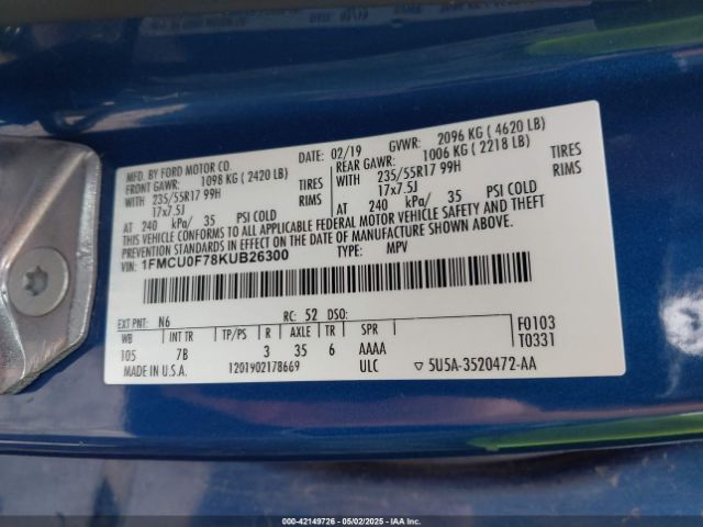 1FMCU0F78KUB26300 Ford 2.5l i-vct