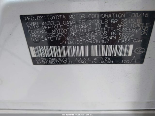 2016 LEXUS IS 200T JTHBA1D21G5035407 Photo 8