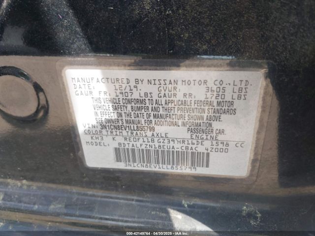 3N1CN8EV1LL855799 Nissan Versa Sv Xtronic Cvt