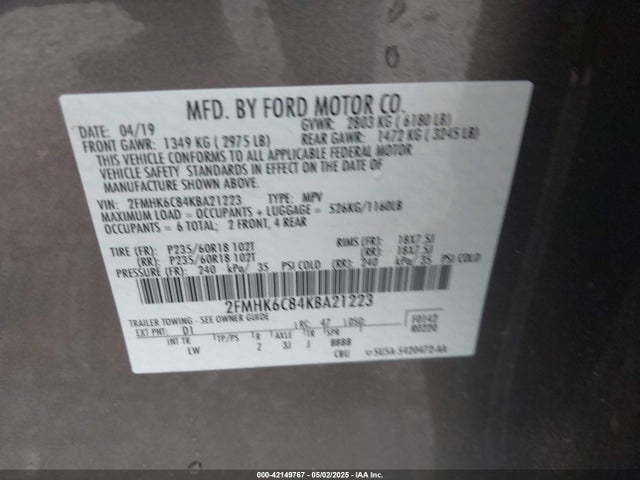 2FMHK6C84KBA21223 Ford FLEX SEL