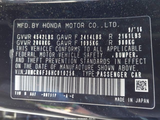 JHMCR6F36HC010256 Honda ACCORD HYBRID