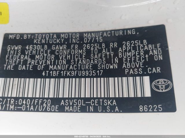 4T1BF1FK9FU993517 Toyota CAMRY SE