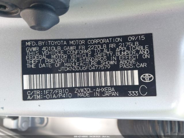 JTDKN3DU6F0477579 Toyota Prius Two