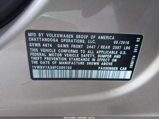 1VWBV7A39FC096193 Volkswagen Passat 2.0l Tdi Se