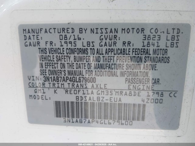 3N1AB7AP4GL679600 Nissan SENTRA S